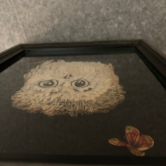 Vintage 3D Paper Snowy Owl Art Wood Frame shadow box - Picture 4 of 7